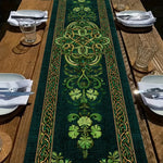 nappe lin trèfles celtiques motifs végétaux vert or festive table decoration durable