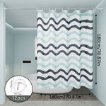 rideau douche moderne éva blanc bleu gris motif rayures ondulées opacité ourlet standard respectueux