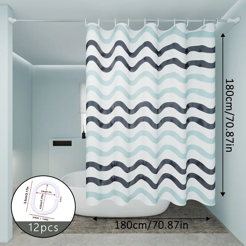 rideau douche moderne éva blanc bleu gris motif rayures ondulées opacité ourlet standard respectueux