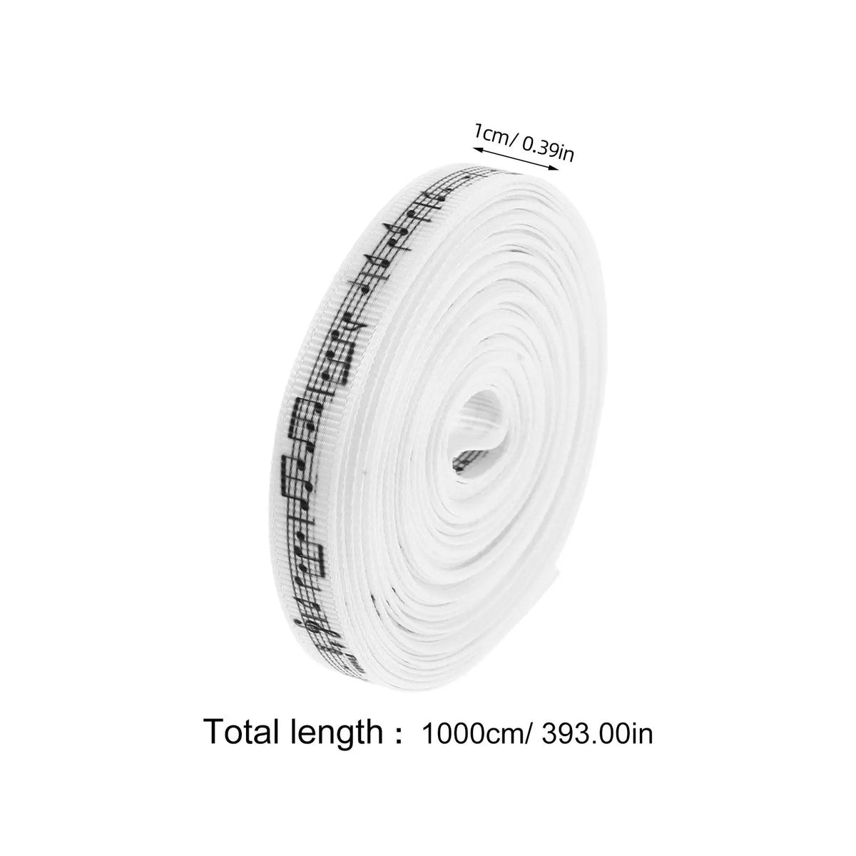 ruban décoratif notes musicales blanc motifs noirs largeur 1cm longueur 1000cm polyester crafts emballage