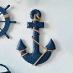 décoration murale marin ancre bleu marine roue navire texture striée corde nouée fixations adhésives