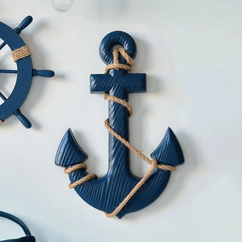 décoration murale marin ancre bleu marine roue navire texture striée corde nouée fixations adhésives
