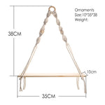 étagère suspendue macramé bois boho décor chambre salon nursery plantes anneaux métal
