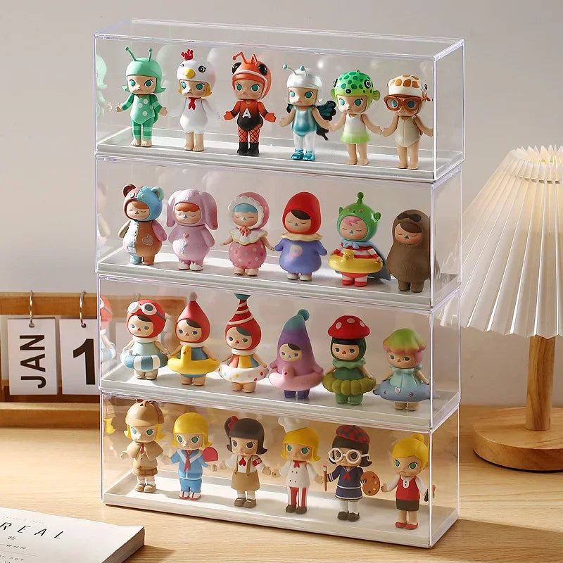 boîte rangement transparente réutilisable moderne organisateur jouets figurines divers cartoon capacité importante anti poussière
