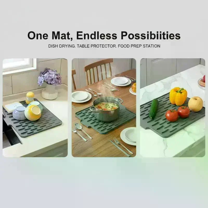 tapis cuisine vert foncé rayures noires moderne antidérapant drainage efficace assaisonnement vaisselle silicium