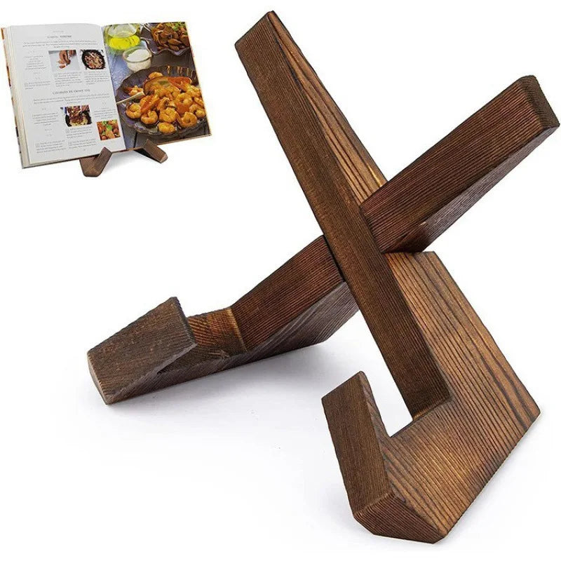 support d'affichage bois moderne marron foncé finition lisse stand livre photo vinyle minimaliste