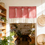 rideau vintage carreaux rouge blanc bordure blanche volants nœud papillon polyester rustic cuisine