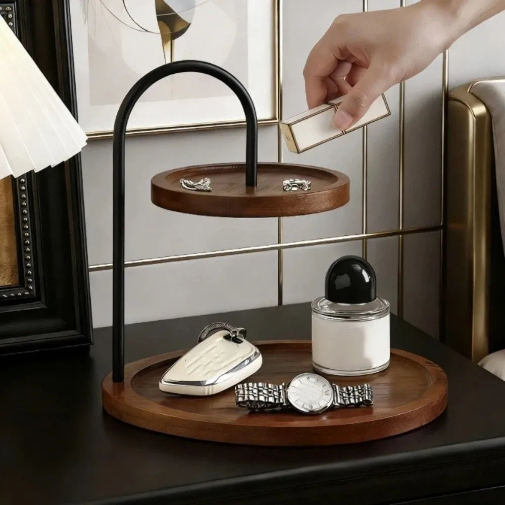 support bijoux bois marron clair deux niveaux moderne minimaliste décoration rangement objets thé desserts