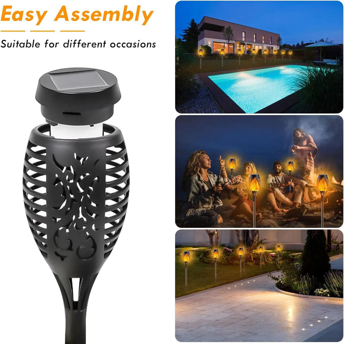 lampe solaire torche flamme artificielle moderne extérieure jardin pelouse tringle ip65 led 2492000lm abs