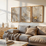 tableaux abstraits dorés décoration murale moderne sans cadre trois pièces chambre salon