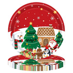 vaisselle noël 24 pièces assiettes fourchettes couteaux serviettes père noël motifs traditionnels rouge blanc