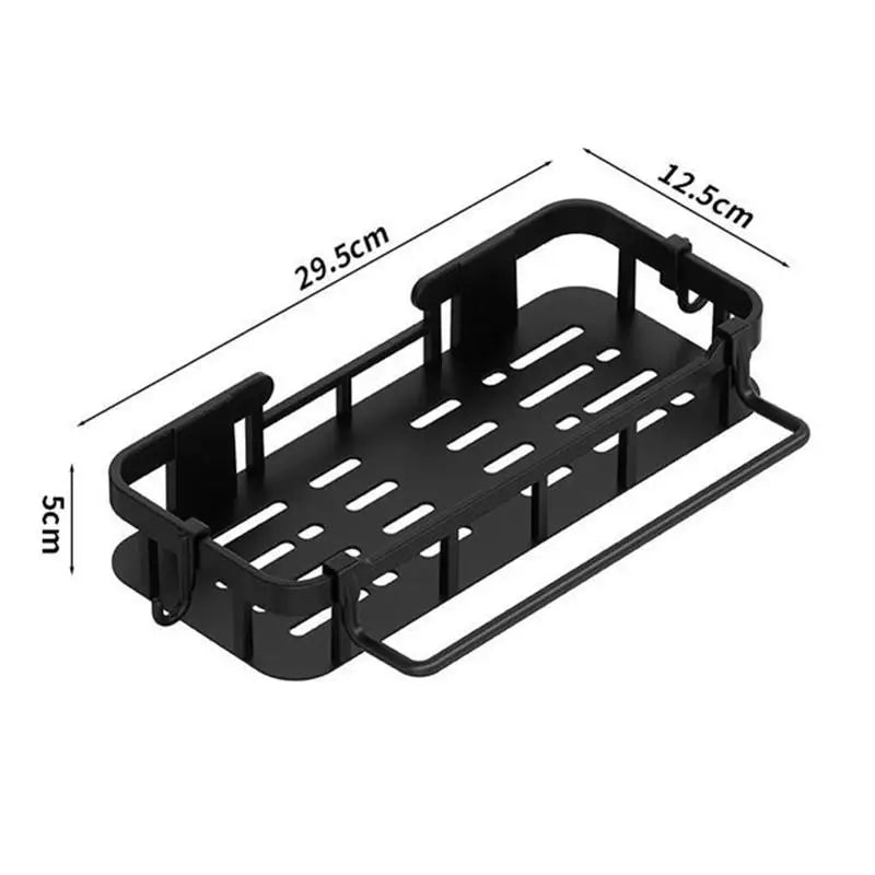 étagère salle bain adhésive noire moderne grille perforations serviette brosse dents góc nhìn khách