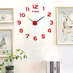 horloge murale stickers chiffres relief effet miroir moderne couleur vert doré rouge argenté noir