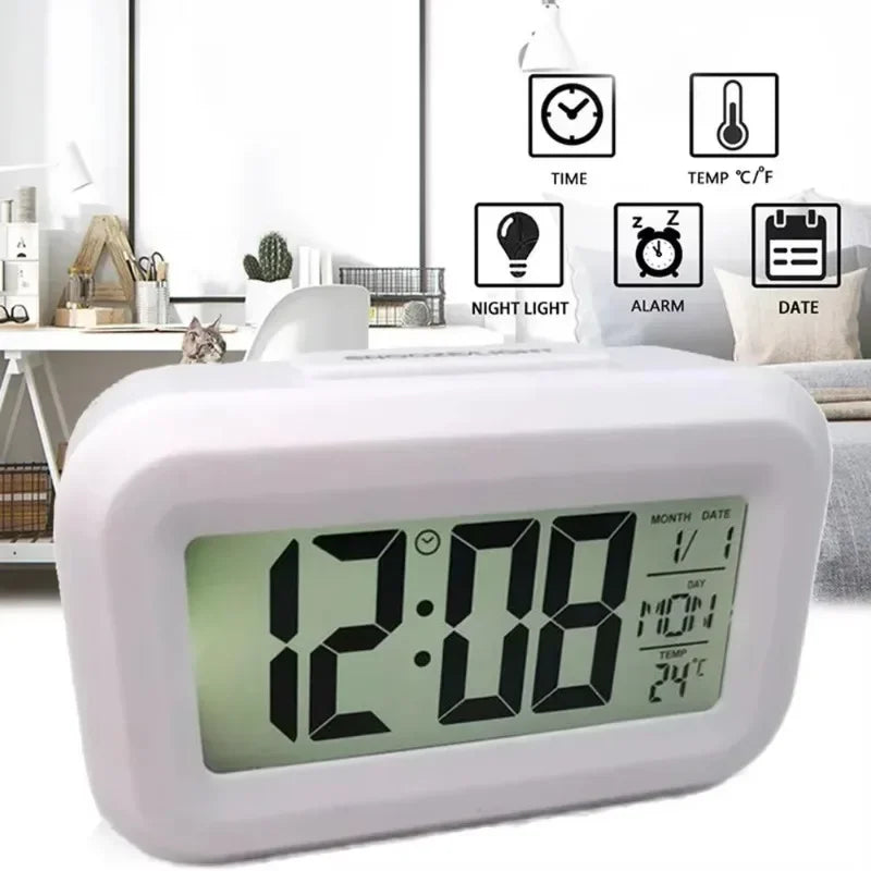 réveil digital horloge table led moderne calendrier alarme multifonction blanc vert bleu rose