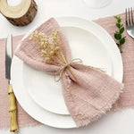 lot dix serviettes table coton beige clair franges rustiques mariage décoration chic maison