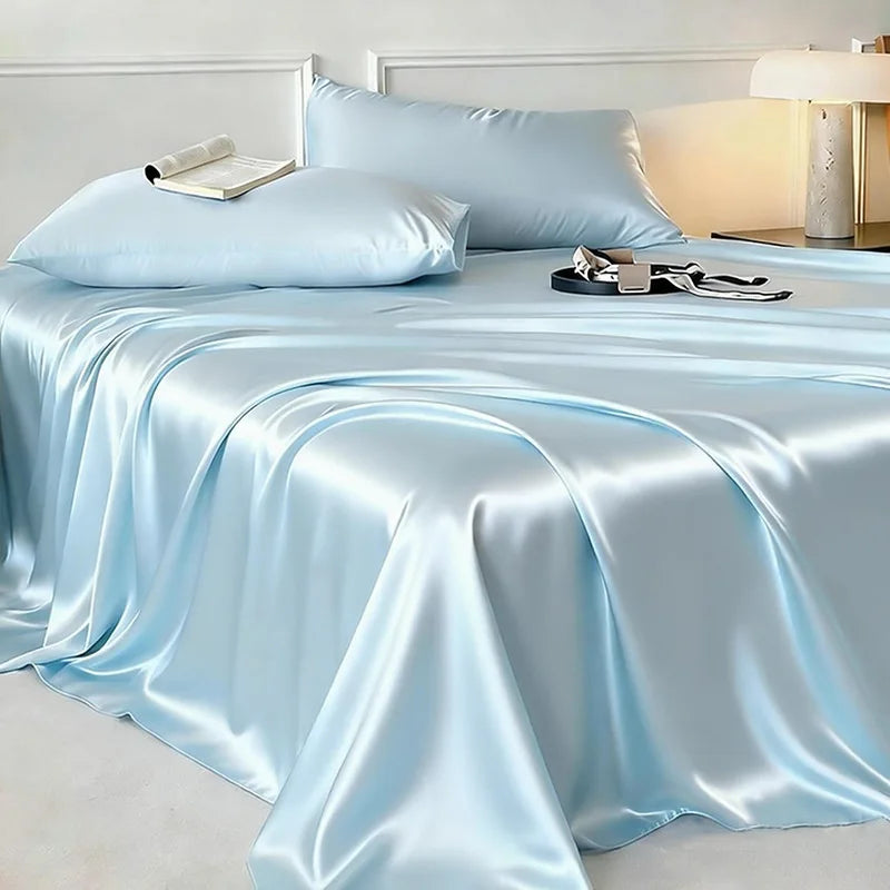 drap lit ajusté soie glacée uni satiné chambre moderne confortable frais