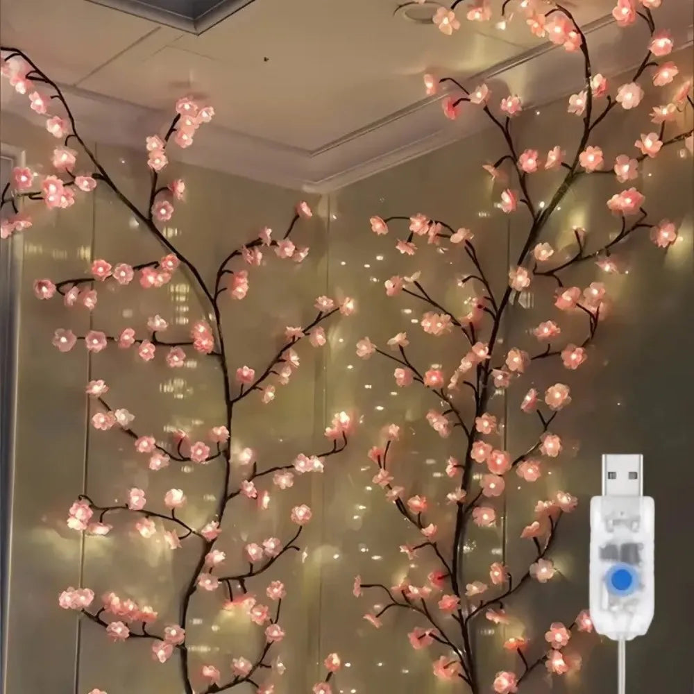 guirlande lumineuse fleurs roses branches noires moderne décoration intérieure usb led 190cm 96 lumières