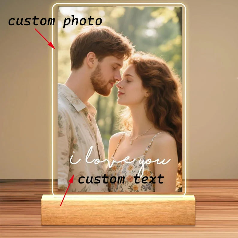 lampe photo personnalisable moderne coeur infini gravure bois blanc couple cadeau anniversaire romantique