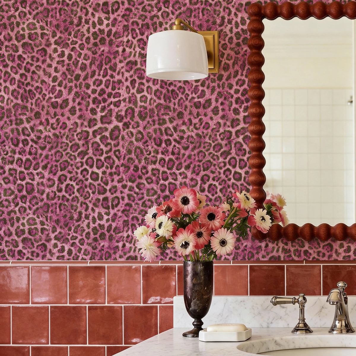 papier peint vinyle léopard rose moderne résistant l'eau sans moisissure salon chambre enfant