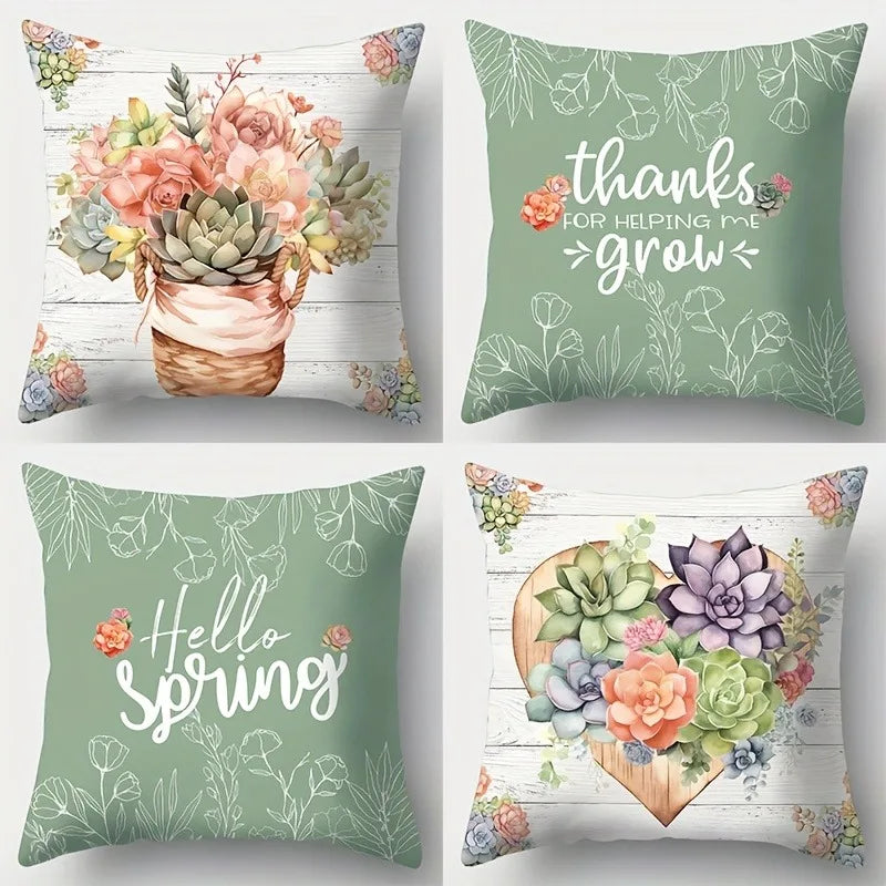 housse coussin polyester motif floral moderne violet cactus lettrage decoratif lit salon voiture 40x40cm