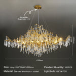 lampe suspendue or cristal moderne branches dorées pendeloques transparentes chambre salon