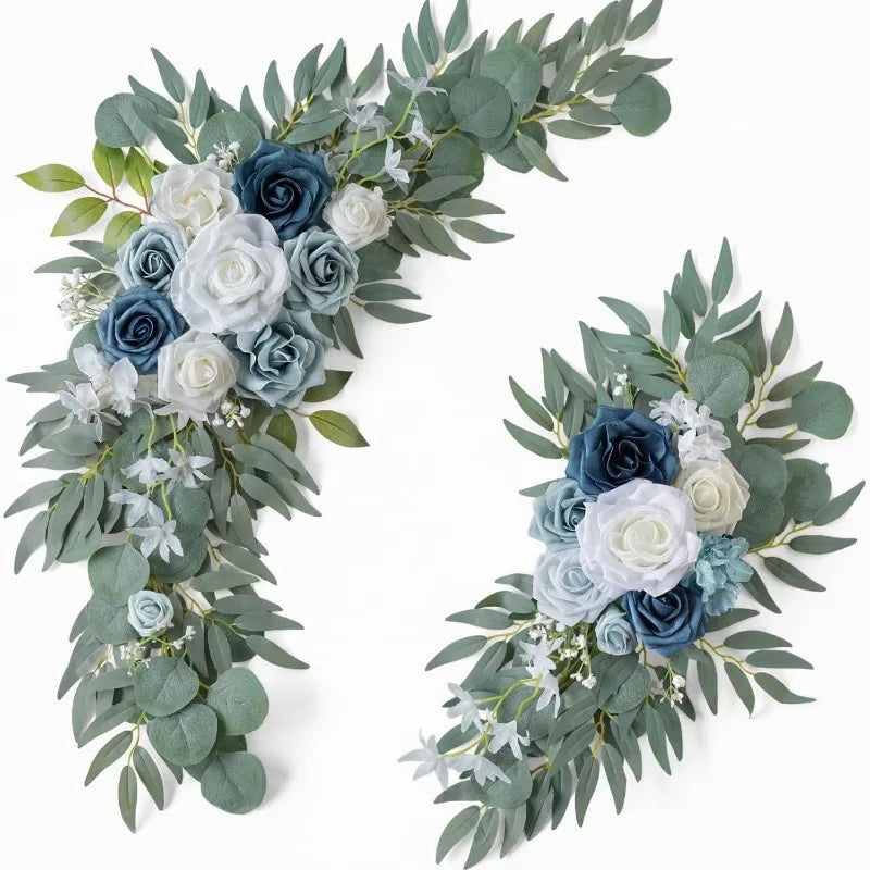 Guirlande florale artificielle romantique roses pivoines feuilles vertes blanc vert mariage decorationextérieur