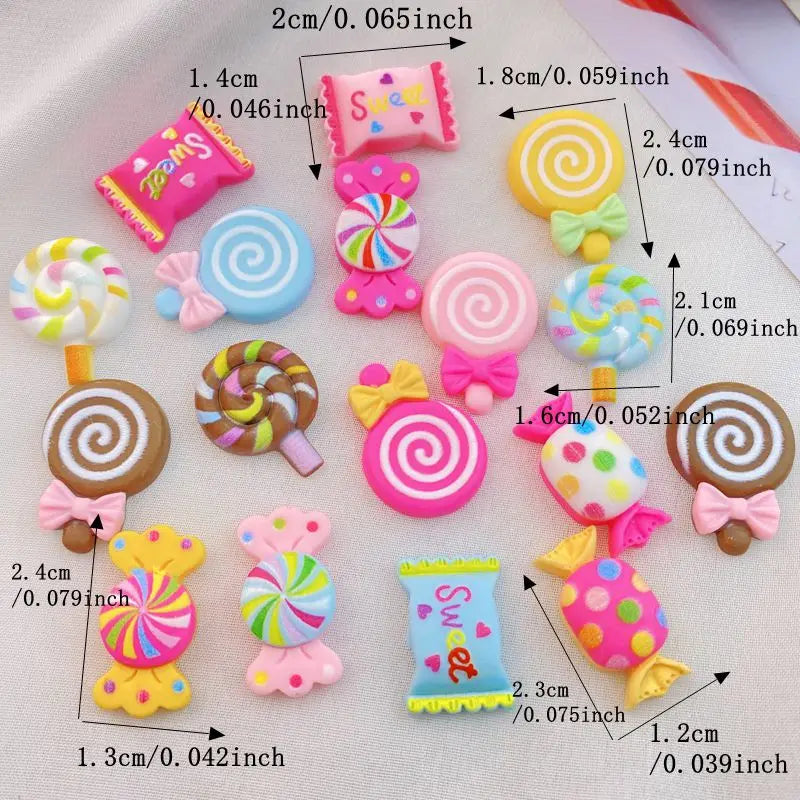 bijoux résine forme bonbons rose bleu vert motifs pois rubans sweet décoratif enfantin