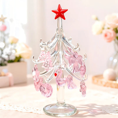 Sapin de Noël en verre rose avec pendentifs cœur et ange