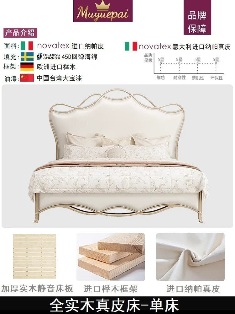 lit double cadre bois blanc détails dorés classique luxe chambre moderne meuble maison