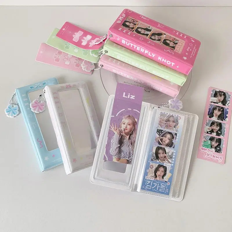 porte cartes kawaii floral rose vert bleu violet blanc cartes autocollants(chainette)