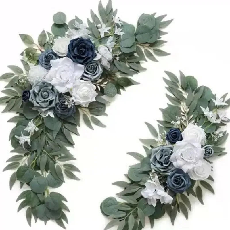 Guirlande florale artificielle romantique roses pivoines feuilles vertes blanc vert mariage decorationextérieur
