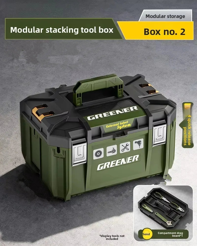 boîte outils modulaire pratique robuste vert olive mat poignées roulettes compartiments divisibles