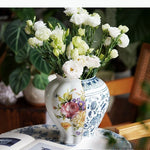 vase table chinois blanc bleu motifs floraux traditionnelsOpaque 14cm 25cm
