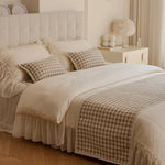 drap lit houndstooth beige clair classique motif carreaux qualité supérieure maison decoration chambre texture
