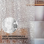 rideau douche gris clair motif pierres moderne aimants crochets salle bain