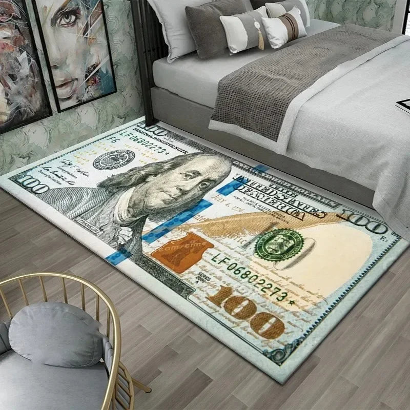 tapis multicolore billets américains bitcoin moderne salon chambre antibruit polypropylène polyester