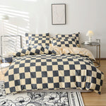 ensemble literie moderne gris beige carreaux polyester machine lavable 150x200cm taies d'oreiller