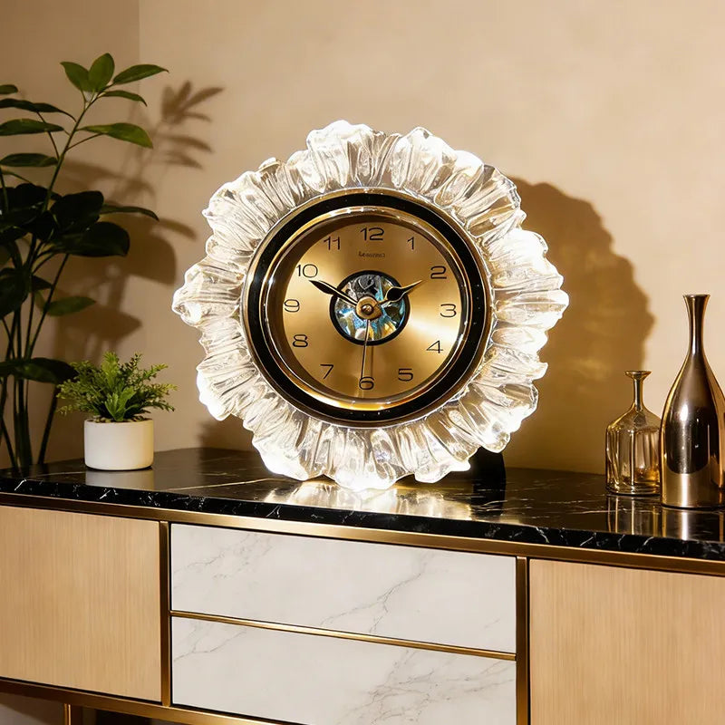 horloge décorative moderne élégante or noir transparent aiguille métal motif abstrait chambre salon