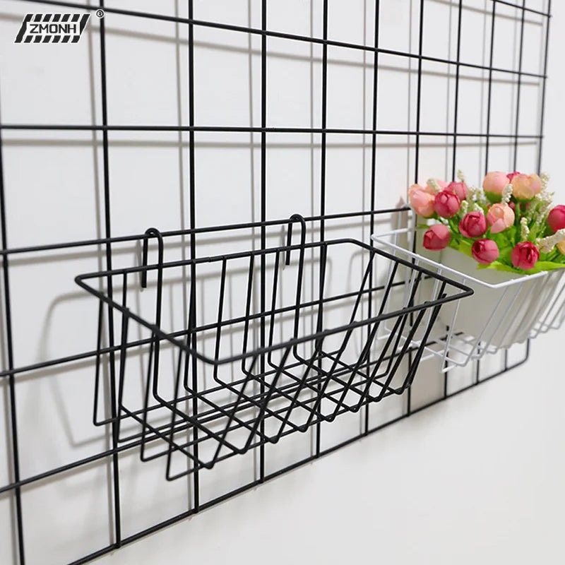 panier mural noir blanc grille métallique moderne minimaliste clips intérieur décoration rangement
