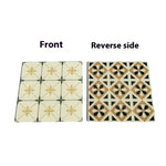 carreaux sol mur résine bleu blanc vert beige géométrique moderne triangles fleurs