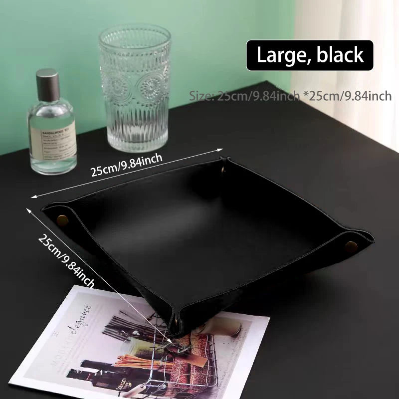 plateau rangement marron clair texture simili cuir moderne dorés respectueux environnement salon empilable double