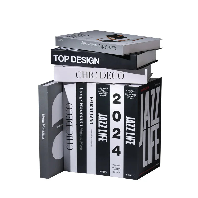 décoration moderne livre faux livres typographie minimaliste noir blanc gris