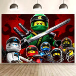 assiettes papier serviettes gobelets tissu table ninjas feu anniversaire thème ninja rouge vert