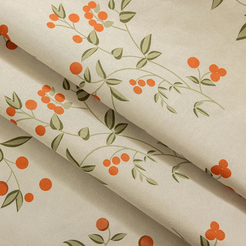 rideau fleurs feuilles opaques classique beige vert orange fenêtre Anneaux