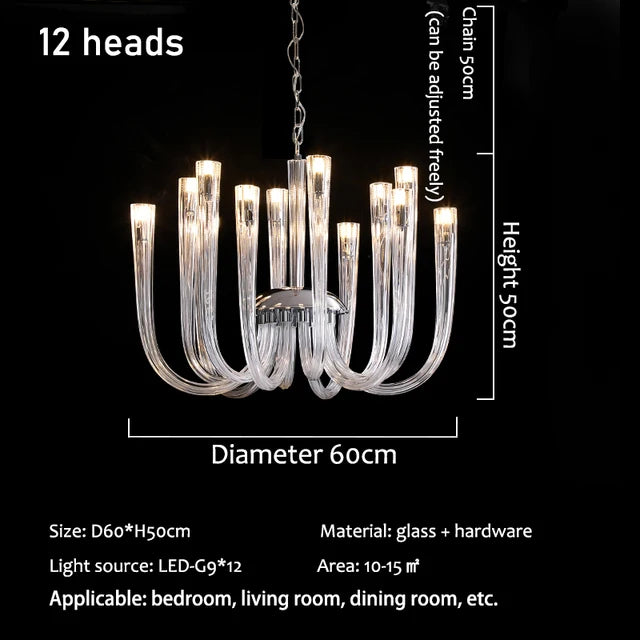 lustre contemporain transparent tubulaire suspension salon chambre ampoules led 15 30mètres carrés