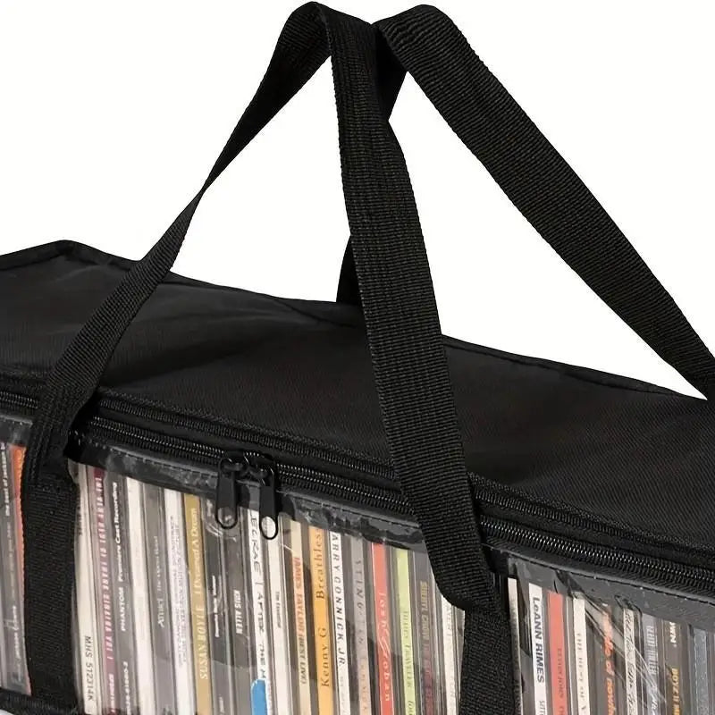 sac rangement dvd cd noir transparent pratique réutilisable écologique multifonctionnalités poignées zippable