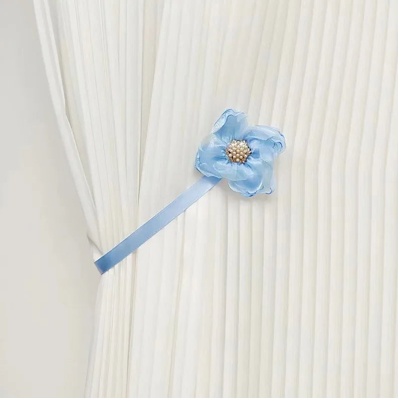 accessoires rideaux fleurs tissu plissé ruban satiné couleurs rose bleu vert violet orange floral