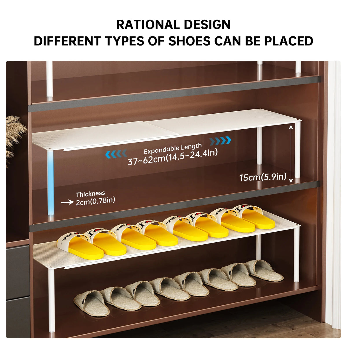 étagère rangement chaussures extensible blanche moderne lattes ventilées 37 62cm adaptable minimalistes