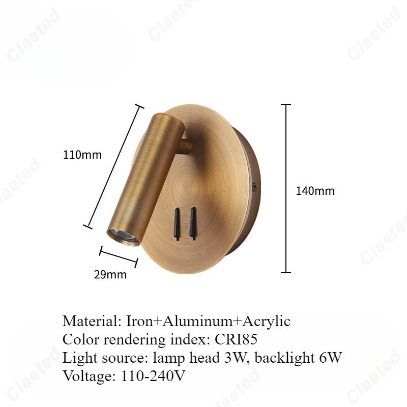 lampe chevet or moderne éclairage chambre coucher led angle réglable fixée mur minimaliste