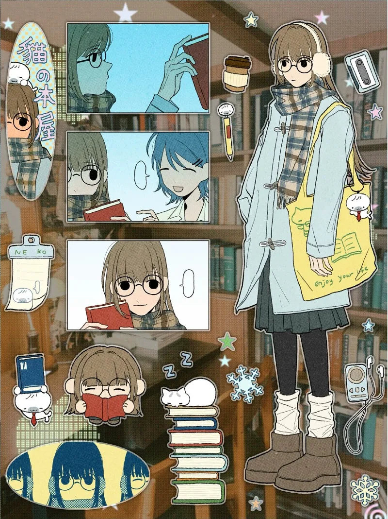 sticker dessin animé motif scolaire chat quotidien opaque manuel décoration papier variété couleurs